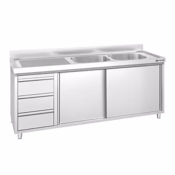 PREMIUM umivaonik – 2000 x 600 mm – s 3 ladice i 2 sudopere na desnoj strani