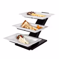 Etagere / Buffet Stand - Powder-coated stainless steel & melamine - Black - incl. 3 Melamine bowls 320x530mm
