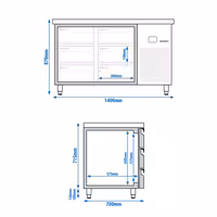 Commercial Counter Fridge PREMIUM - 1400x700mm - with 6 drawers - capacity 281 litres