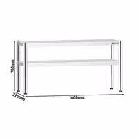 Pöytähylly - ruostumattomasta teräksestä - 2 tasoa - 1600x370 mm - korkeussäädettävä