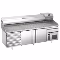 Stół chłodniczy do pizzy Premium PLUS - 2305x800mm - z 2 drzwiami & 7 szufladami - włącznie z witryną chłodniczą nadstawną - 10x GN 1/3