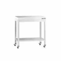 PREMIUM Edelstol-Aarbechtsdësch – 800 x 600 mm – mat engem Basisregal a Rollen