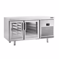Stół chłodniczy barowy do napojów Premium PLUS – przelotowy – 1618 x 800 mm – EN 600 x 400 – z 2 drzwiami szklanymi – do cukierni i piekarni