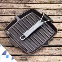 STAUB | Pure Grill Square Cast Iron Grill Pan – 24x24 cm - Black - Spout & Folding Silicone Handle