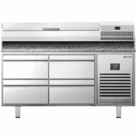 Pizzapult PREMIUM PLUS - 1490x700 mm - 0 ajtó + 4 fiók - feltéthűtővel - 6x GN 1/4 - gránit munkalappal