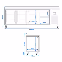Rashladni pult PREMIUM PLUS - 2452x600 mm - 510 l - s 3 vrata - s 2 ladica - Ventilirano hlađenje - Podignuti rub