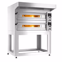 Electric Deck Pizza Oven - Twin Deck - Refractory Stone Deck - 6+6 x Ø 33cm (13") - Mechanical Controls - up to 400°C - incl. Stainless steel hood & Base frame