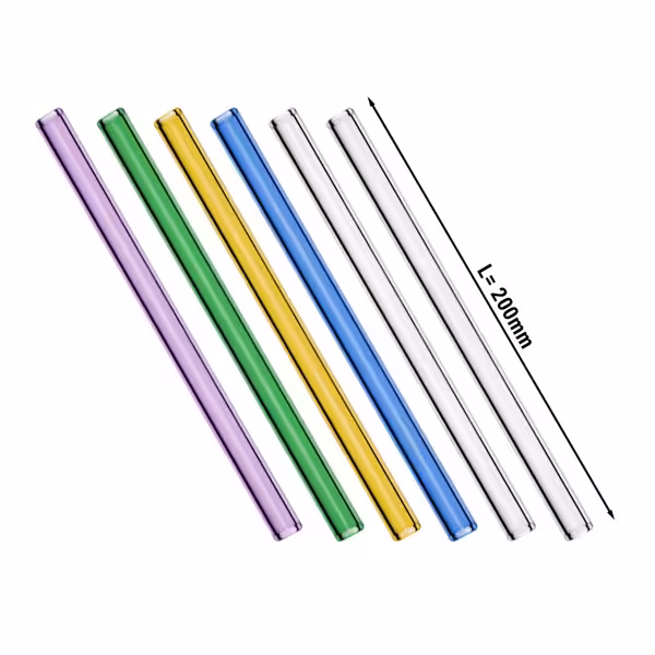 (6 adet) Cam Pipet - 200mm - ø 8mm - düz - 4 Renk - dahil 1 Naylon Temizlik Fırçası