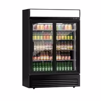 Commercial Beverage Display Fridge with Illuminated Canopy - 1295mm - 880 Litres - with 2 sliding glass doors - LED lighting - digital controller with temperature display - Black - Temperature range 2 to 8 °C