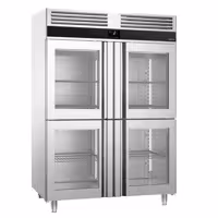 Szafa chłodnicza PREMIUM – stal nierdzewna – GN 2/1 – 1400 L – z 4 półdrzwiami szklanymi