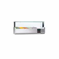 Aukstuma galda vitrīna PREMIUM ar LED apgaismojumu - 1200x335 mm - 5 x GN 1/4 - ar aizsargstiklu