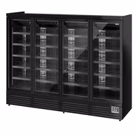 Commercial multideck display fridge - 2520mm - 1900L - with 4 hinged glass doors & 5 shelves - Black