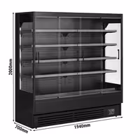 Commercial multideck display fridge - 1940mm - 893L - with 4 sliding glass doors & 4 shelves - Black