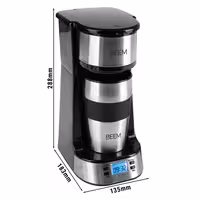 BEEM | Single Coffee Maker – Stainless Steel - 400 ml Travel Mug - 24-hour Timer - Permanent Filter