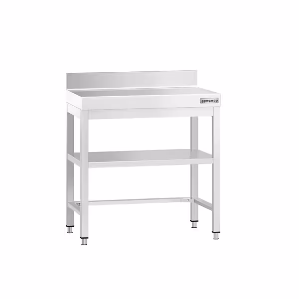 طاولة عمل ستانلس ستيل PREMIUM - 600x600mm - مع رف سفلي & حاجز خلفي & تدعيم