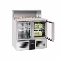 Pult za pripremu salate PREMIUM - 903 mm - 2 staklena vrata - s ugradnim ležištem za 5x GN 1/6 i poklopac od nehrđajućeg čelika