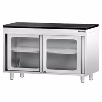 Rozsdamentes acél munkaszekrény PREMIUM – 1200x700 mm – tolóüvegajtóval – gránit munkalapmal