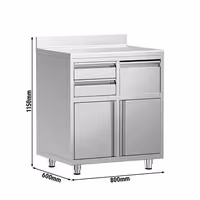 Rozsdamentes acél munkaszekrény - 800x600 mm - nyílóajtós, 2 ajtós – hátsó felhajtással