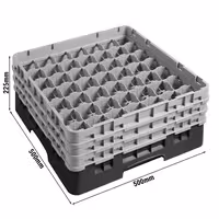 CAMBRO | CAMRACK® - Košara za pranje čaša 1/1 - 49 odjeljaka - Sa 3 produžetka - 500x500 mm - Crna boja