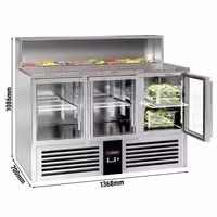 Pult za pripremu salate PREMIUM - 1368 mm - 3 staklena vrata - s ugradnim ležištem za 7x GN 1/6 i poklopac od nehrđajućeg čelika - crna fronta