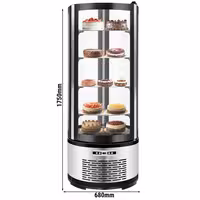 4-Sided Glass Display Fridge Self-Service - 360L - 680mm - Double glazing - round - with 4 glass shelves - 1 self-closing door - for patisserie