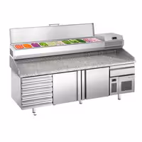 Pizzakylbänk Premium PLUS - 2305x800 mm - 2 dörrar och 7 lådor - inkl. kylränna - 11x GN 1/4