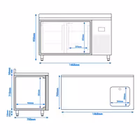 Rashladni pult PREMIUM PLUS - 1468x700 mm - 305 l - Ventilirano hlađenje - s 2 vrata - s 1 korita - Podignuti rub