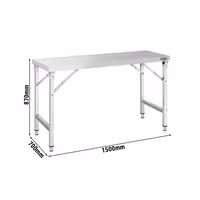 Paslanmaz Çelik Çalışma Tezgahı - Katlanabilir - 1500x700mm - Taban Raflı