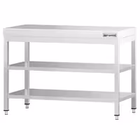 Rozsdamentes acél munkaasztal PREMIUM - 1000x700 mm - alsó polccal & köztes polccal