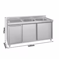 ECO umivaonik – 1600 x 600 mm – s košem za otpad i dvije zdjele s desne strane