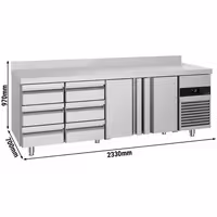 Commercial Counter Fridge PREMIUM - 2330x700mm - with 2 doors - 6 drawers - with upstand