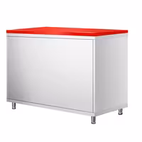 Arbetskåp i rostfritt stål PREMIUM - 1000x600 mm - med 2 skjutdörrar - inkl. skärbräda röd