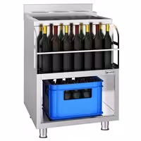 Koktel stanica - inox - 600x600 mm - s 3 hladna bazena s odvodom & Šipka za čuvanje boca