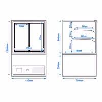 Commercial cake display fridge - 370L - 810mm - Double glazing - square - rear sliding door - Black