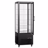 4-Sided Glass Display Fridge - 440L - 675mm - Double glazing - with 5 glass shelves - 1 rear glass door - for patisserie - Black