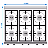 Fogão a gás - 42,0kW - 6 queimadores - com queimadores de alto rendimento