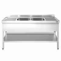 Sudoper PREMIUM - 2000x600 mm - s donjom policom - s 2 koritima - korita sredina - inox