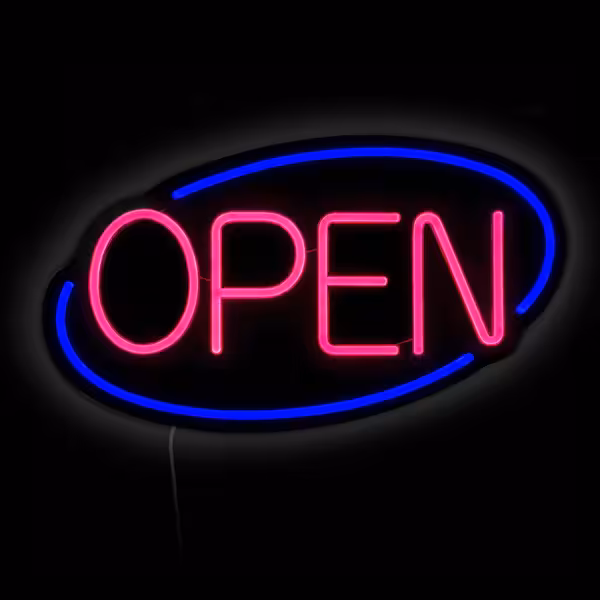 LED Illuminated Sign – OPEN – Dimmable – Blue & Pink