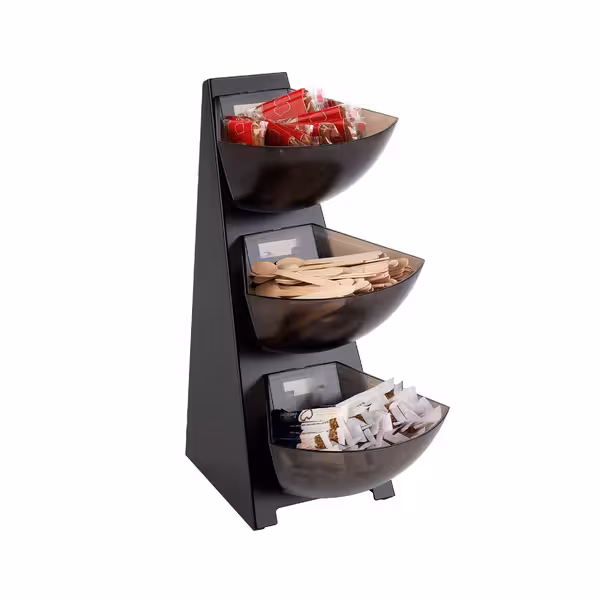 Açık Büfe Teşhir Standı MULTI RACK - 3 Katlı - Paslanmaz Çelik gövde, ABS hazneler - Siyah/Gri - 160x210x410mm - dahil 3 hazne 1L - 11411#6 ile uyumlu