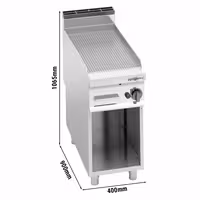 Plinski roštilj - 10,0 kW - Rebrasta - površina pečenja: 396x667 mm - na otvorenom ormariću - satinirana (Scotch-Brite) završna obrada