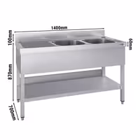 Stainless Steel Commercial Sink Unit ECO - 1400x700mm - with Double Bowl Right-hand - with Undershelf - with Upstand