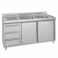ECO ormarić za sudoper – 1400 x 600 mm – s 3 ladice i 2 sudopera na desnoj strani