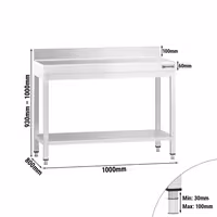 طاولة عمل ستانلس ستيل PREMIUM - 1000x800mm - مع رف سفلي & حاجز خلفي