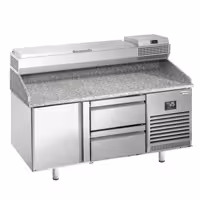 Pizzapult PREMIUM PLUS - 1490x700 mm - 1 ajtó + 2 fiók - feltéthűtővel - 6x GN 1/4 - gránit munkalappal