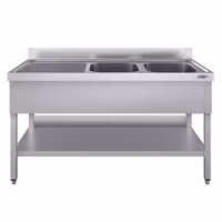 Stainless Steel Commercial Sink Unit ECO - 1600x600mm - with Double Bowl Right-hand - with Undershelf - with Upstand