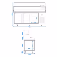 Pizzapult PREMIUM PLUS - 1980x700 mm - 3 ajtó - feltéthűtővel - 9x GN 1/4 - gránit munkalappal