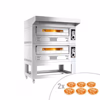 Gas Deck Pizza Oven - Twin Deck - Firebrick Base - 6+6 x Ø 33cm (13") - 230V Single Phase - Mechanical Controls - up to 370°C - incl. Hood & Base frame