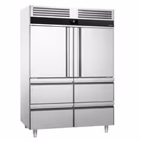 Szafa mroźnicza PREMIUM – stal nierdzewna – GN 2/1 – 1400 L – z 2 półdrzwiami i 4 szufladami