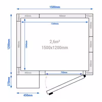 Inox rashladna komora - 1500x1200 mm - 2,60 m³ - uklj. rashladni agregat - -2/+8 °C