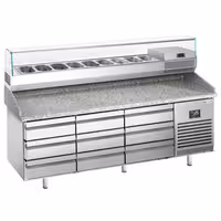 Pizzapult PREMIUM PLUS - 1980x700 mm - feltéthűtővel - 9x GN 1/4 - gránit munkalappal